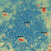 A heat map of several urban areas.