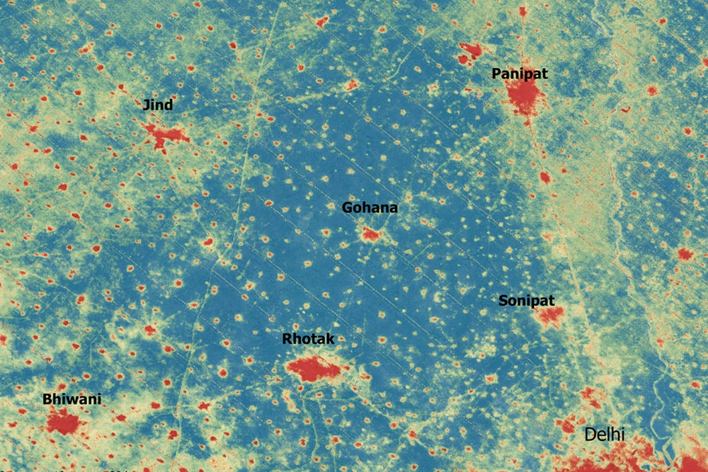 A heat map of several urban areas.